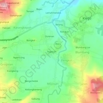 Mapa topográfico Tegalsari, altitude, relevo