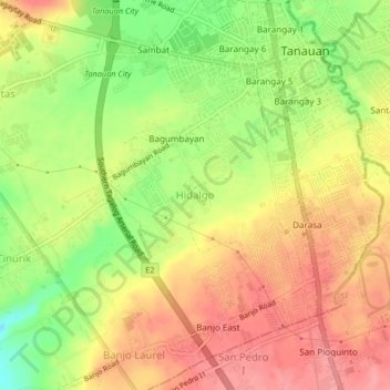 Mapa topográfico Hidalgo, altitude, relevo