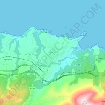 Mapa topográfico Cadavéu, altitude, relevo