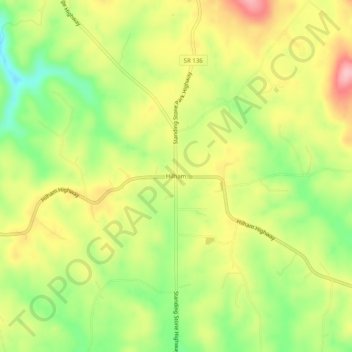 Mapa topográfico Hilham, altitude, relevo