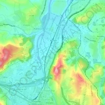 Mapa topográfico Barreda, altitude, relevo