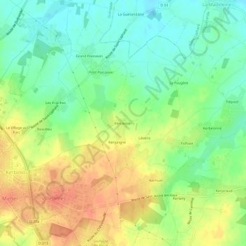 Mapa topográfico Kercassier, altitude, relevo
