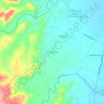 Mapa topográfico Potrerito, altitude, relevo