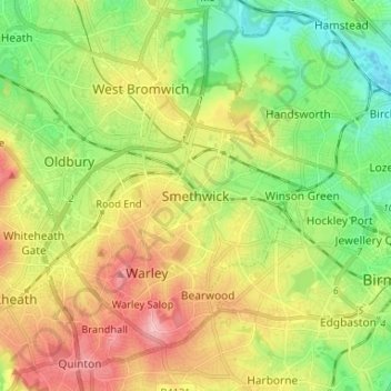 Mapa topográfico Smethwick, altitude, relevo