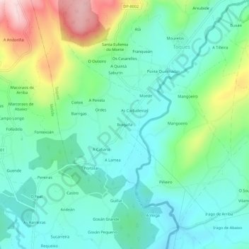 Mapa topográfico Bragaña, altitude, relevo
