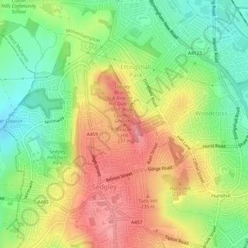 Mapa topográfico Beacon Hill, altitude, relevo