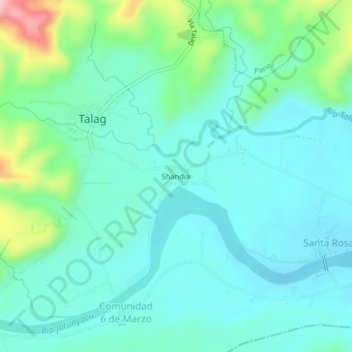 Mapa topográfico Shandia, altitude, relevo