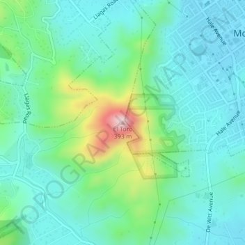 Mapa topográfico El Toro, altitude, relevo