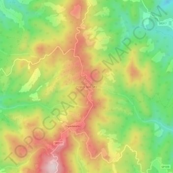 Mapa topográfico Poggio Spaccato, altitude, relevo