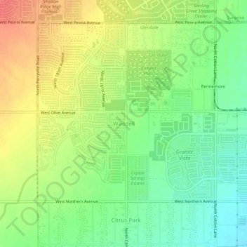 Mapa topográfico Waddell, altitude, relevo