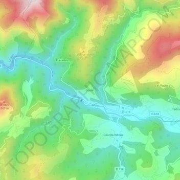 Mapa topográfico Coulat, altitude, relevo