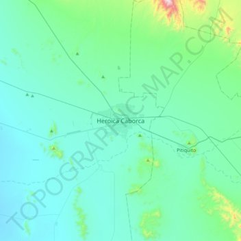 Mapa topográfico Heroica Caborca, altitude, relevo