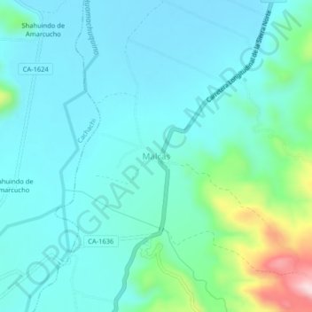 Mapa topográfico Malcas, altitude, relevo