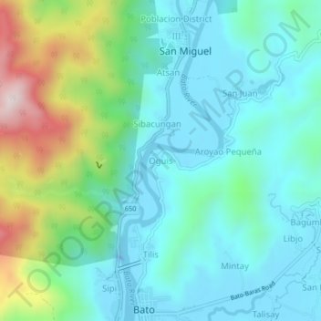 Mapa topográfico Oguis, altitude, relevo