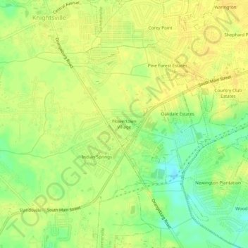 Mapa topográfico Flowertown Village, altitude, relevo