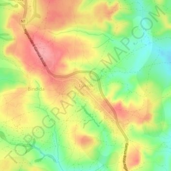 Mapa topográfico Lokoti, altitude, relevo