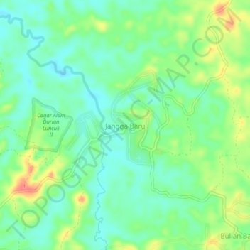 Mapa topográfico Jangga Baru, altitude, relevo