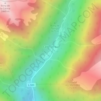 Mapa topográfico Caldes de Boí, altitude, relevo