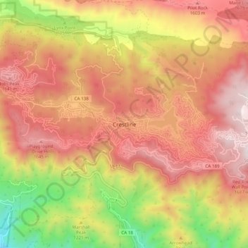 Mapa topográfico Crestline, altitude, relevo