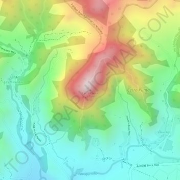Mapa topográfico Cerro Punta, altitude, relevo