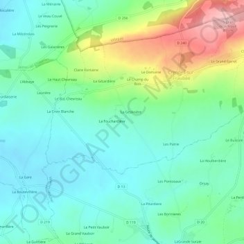 Mapa topográfico La Fontaine, altitude, relevo