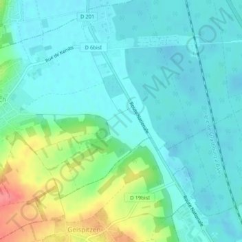 Mapa topográfico Rueti, altitude, relevo