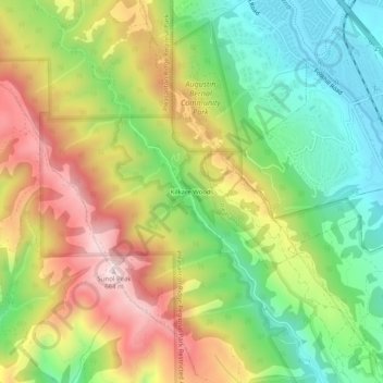 Mapa topográfico Kilkare Woods, altitude, relevo