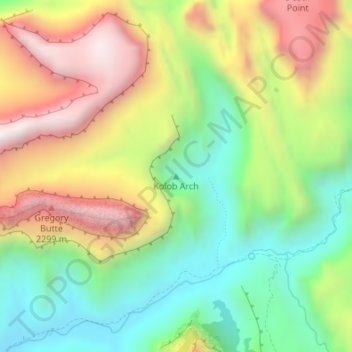 Mapa topográfico Kolob Arch, altitude, relevo