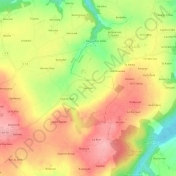 Mapa topográfico Kermao, altitude, relevo