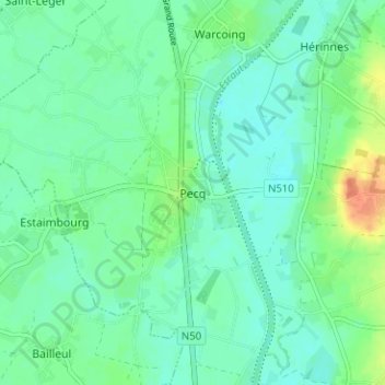 Mapa topográfico Pecq, altitude, relevo