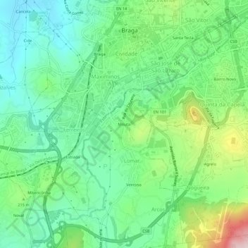 Mapa topográfico Mouta, altitude, relevo