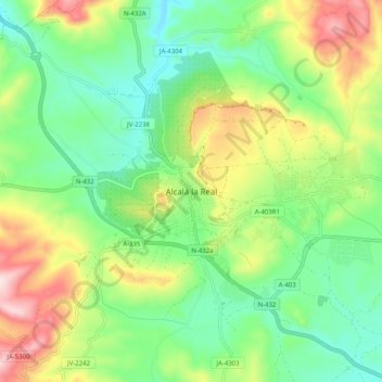 Mapa topográfico Alcalá la Real, altitude, relevo