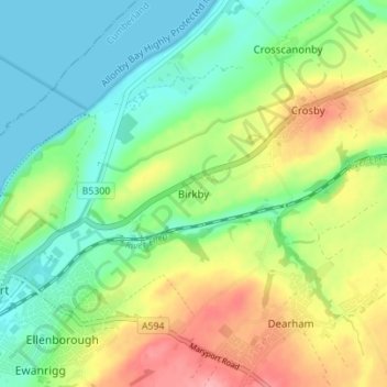 Mapa topográfico Birkby, altitude, relevo
