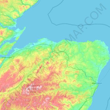 Mapa topográfico Banffshire, altitude, relevo