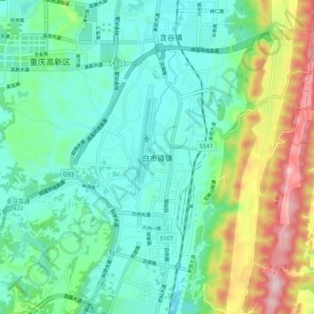 Mapa topográfico 白市驿镇, altitude, relevo