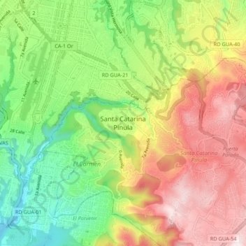 Mapa topográfico Santa Catarina Pinula, altitude, relevo