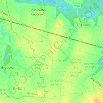 Mapa topográfico Eaucourt, altitude, relevo