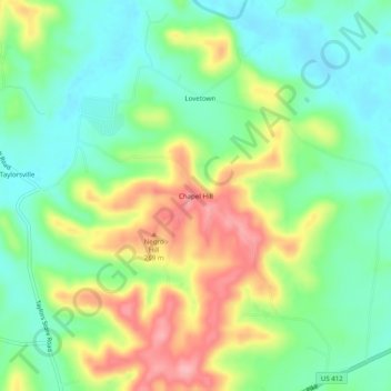Mapa topográfico Chapel Hill, altitude, relevo