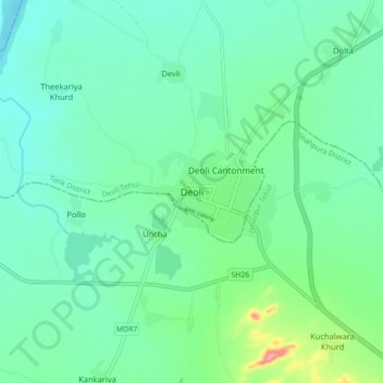 Mapa topográfico Deoli, altitude, relevo