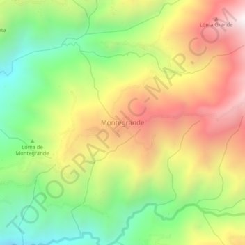 Mapa topográfico Montegrande, altitude, relevo