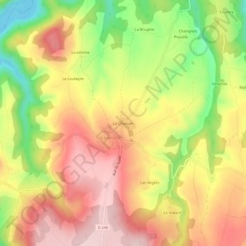 Mapa topográfico Le Chassan, altitude, relevo