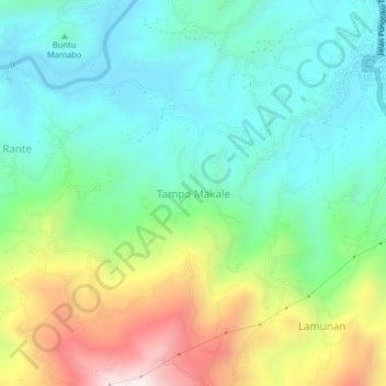Mapa topográfico Tampo Makale, altitude, relevo