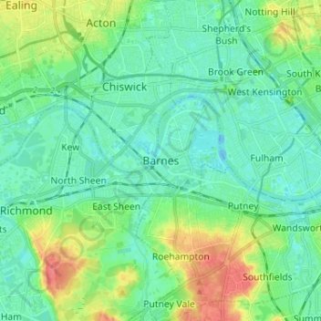 Mapa topográfico Barnes, altitude, relevo