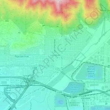 Mapa topográfico Las Lomas, altitude, relevo