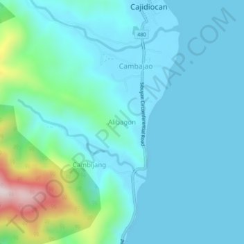 Mapa topográfico Alibagon, altitude, relevo