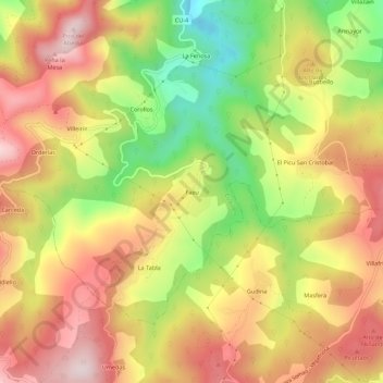 Mapa topográfico Faéu, altitude, relevo