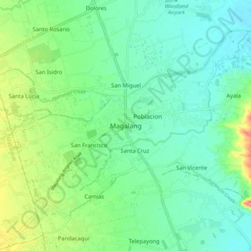 Mapa topográfico Magalang, altitude, relevo