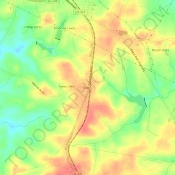 Mapa topográfico Evans, altitude, relevo
