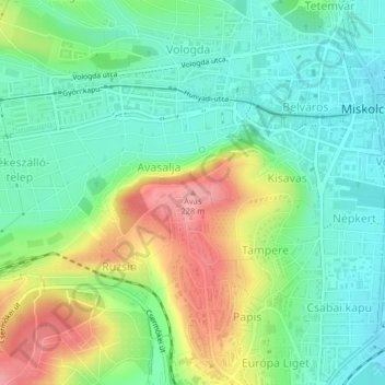 Mapa topográfico Avas, altitude, relevo