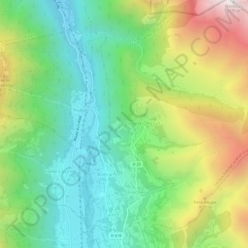 Mapa topográfico Cazaux-Debat, altitude, relevo